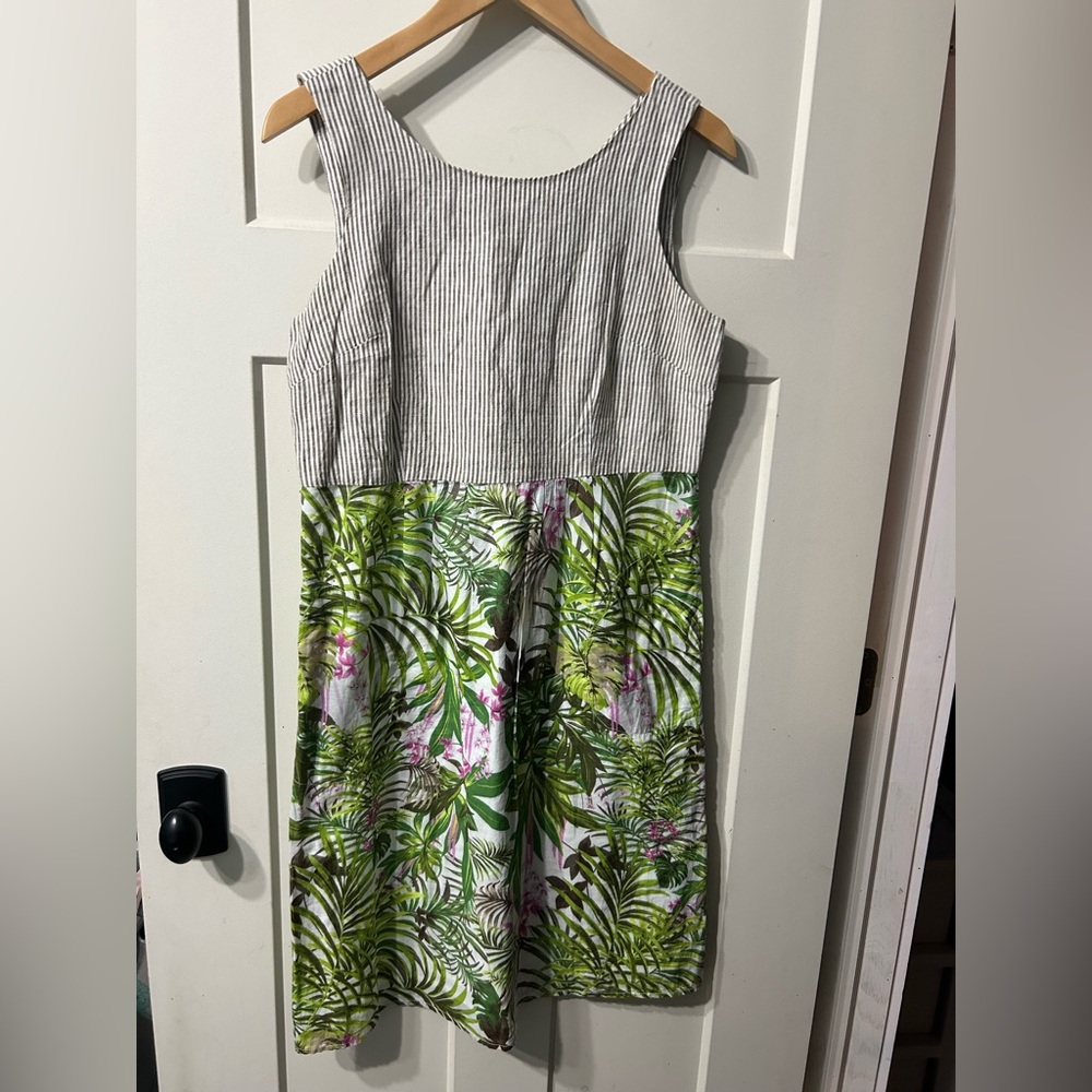 J. Jill Striped and Floral Dress - Green and White